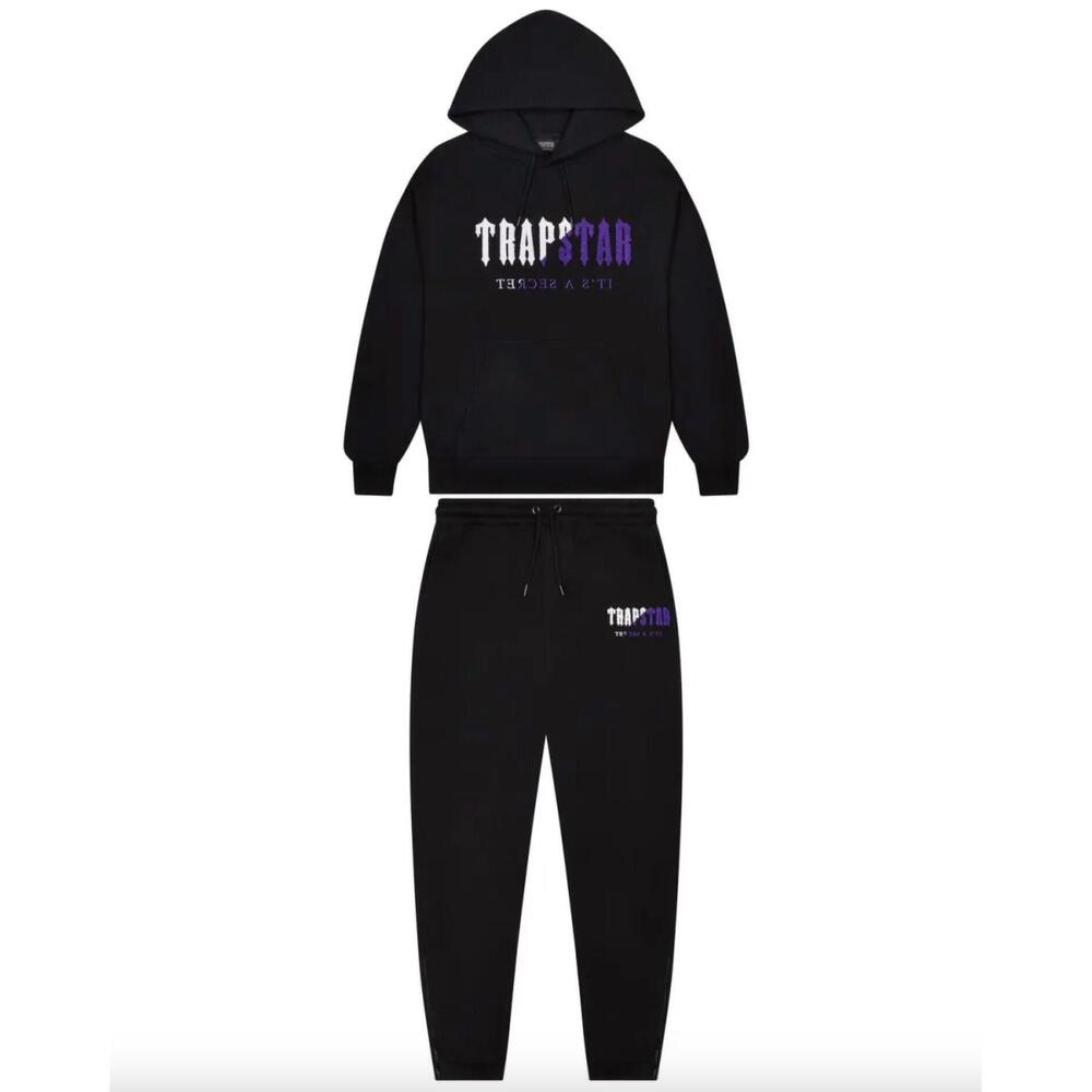 NEW TRAPSTAR men’s chenille decoded hooded tracksuit in black/ purple